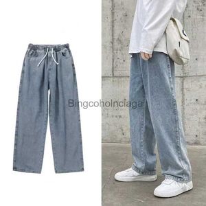 Jeans voor heren Japan Koreaanse mode Mannen wijde pijpen jeans Nieuwe streetwear Rechte baggy elastische taille denim broek Mannelijke casual losse broekL231003