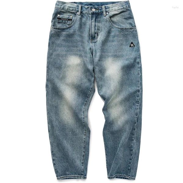 Jeans pour hommes Style Cityboy japonais Coupe ample Effet moustache lavé Petits pieds Pantalon polyvalent simple Tendance décontractée