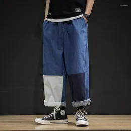 Jeans para hombres Moda japonesa Slim Pierna recta Pantalones de mezclilla Hip Hop Street Apparel Día de gran tamaño empalmado de alta calidad ancho