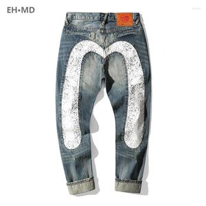 Heren jeans Japanse handgemaakte geborduurde pure katoenen rechte buis hiphop slanke rode oren vertonen dunne broek blauwe mdevil