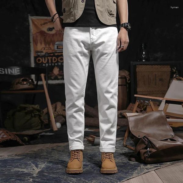 Jeans pour hommes japonais oreille rouge vintage denim pur coton blanc petit pantalon de cargaison de streetwear droit pour hommes