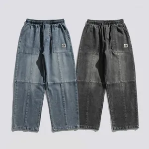 Jeans pour hommes japonais rétro brodé jambe droite 2024 printemps industrie lourde lavé drapé mode haute rue pantalon