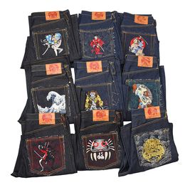 Jeans masculinos estilo japonês bordado retro angustiado jeans pesado grosso solto calças de perna reta para homens e mulheres o mesmo estilo de jeans 230825