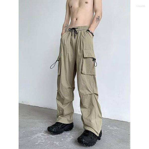 Jeans pour hommes Style japonais Rétro Parachute Salopette Couleur unie Pantalon décontracté Mode nationale Ins Ruan Beau Drapé Tout assorti Tro