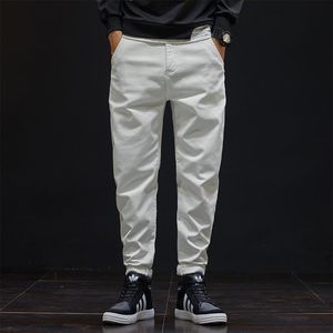 Herenjeans Japanse stijl witte reguliere denim stretch harembroek recht losse type vier seizoenen broeken 806men's