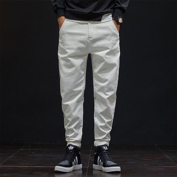 Jeans pour hommes style japonais blanc régulier de denim extensible harem pantal