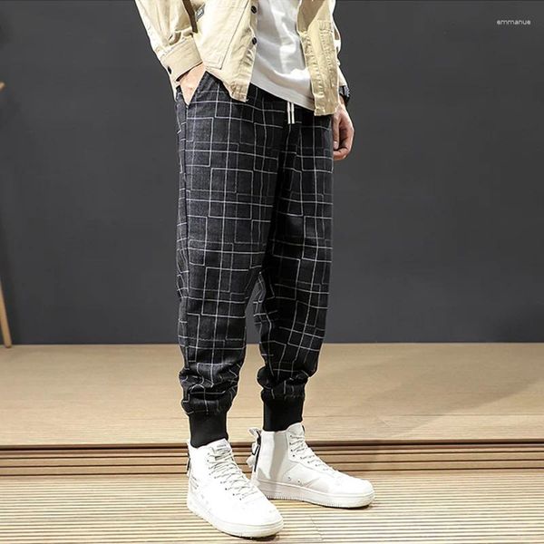 Jeans pour hommes Japonais Vintage Mode Hommes Lâche Plaid Casual Cargo Pantalon Large Jambe Harem Pantalon Streetwear Hip Hop Joggers