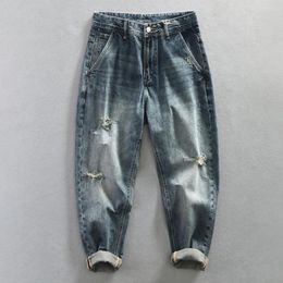 Jeans da uomo Pantaloni dritti di personalità casual a vita media da uomo vintage giapponese da uomo