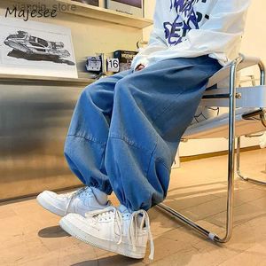 Jeans pour hommes jeans hommes japonais Blooders à jambes larges pantalons de la rue High Street All-Match lavé vintage lâche cordon de cordon beaux vêtements l49
