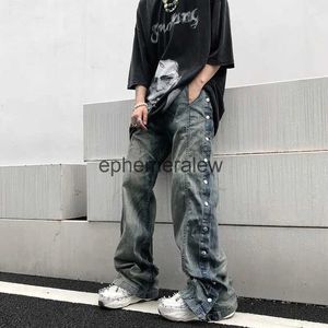 Jeans pour hommes Jeans hommes lavés vieux boutonnage surdimensionné Denim pantalon nouveau Harajuku mode décontracté rétro lâche Hip Hop pantalon droit Streetwearephemeralew