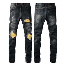 Jeans pour hommes concepteur pour hommes de la broderie noire blanche pour l'homme décontracté trou clair gris pantalon masque de rue jeansubr3