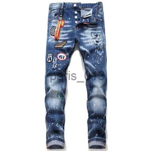 Herenjeans Jeans Herenjeans herenbroek designer zwarte skinny stickers lichte wassing gescheurd motorfiets rock revival joggers ware religies mannen. x0911