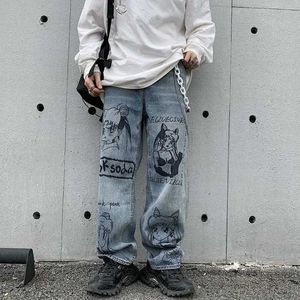 Jean pour hommes jeans pantalon de marque de marque masculine dessin animé imprimé harajuku pantalon masculin de mode décontractée graffiti lâche streetwear ropa hombre j231222
