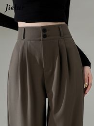 Jeans pour hommes Jielur taille haute pantalon large pour femmes pantalon de café droit en vrac automne double boutons costume décontracté femme 230828