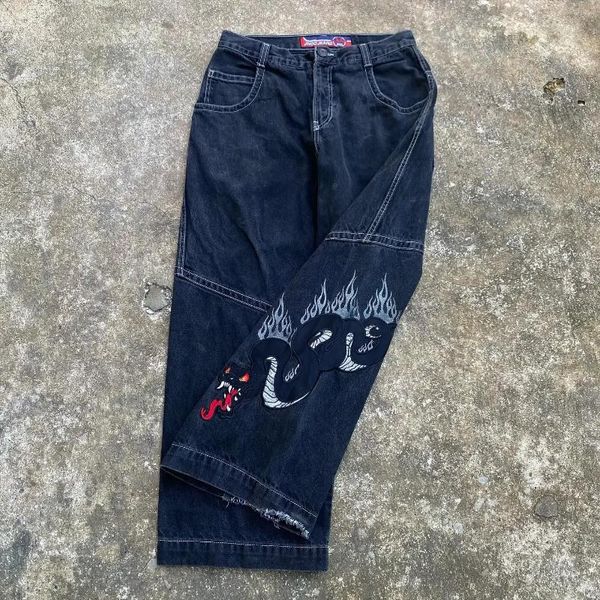 Jeans pour hommes Jnco Baggy Y2K 2023 Low Rise Hommes Femmes Hip Hop Punk Broderie Slouchy Gothic Print Retro Streetwear