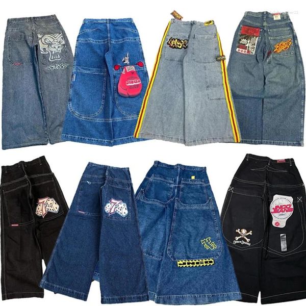 Jeans pour hommes JNCO Baggy Y2K Hommes Streetwear Taille Haute Hip Hop Brodé Gh Qualité Vêtements Harajuku Esthétique Jambe Large