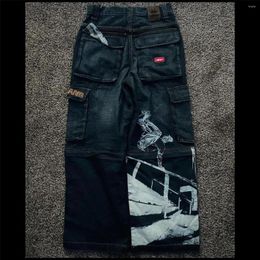 Jeans masculin jnco cargo y2k hip hop poche skateboard graphique rétro pantalon baggy bail