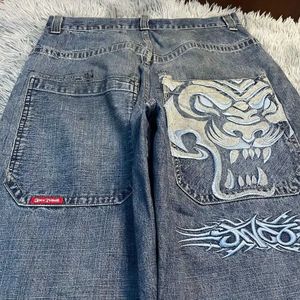 Jeans masculin JNCO broderie Baggy Men Retro Harajuku Fashion Hip Hop Rock Strtwear Pantalon Y2K Pantalon de denim à jambe large décontracté 2023 Nouveau H240429