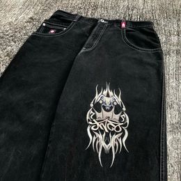 Herenjeans JNCO Gothic high street letter schedel kroon print zwarte jeans voor mannen en vrouwen punk rock straat paar hoge taille rechte jeans 231113