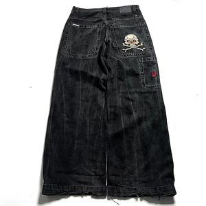 Jeans pour hommes JNCO Harajuku Hip Hop Retro Skull Graphic Brodé Baggy Denim Pantalon Y2K Hommes Femmes Goth Taille Haute Pantalon large 231219