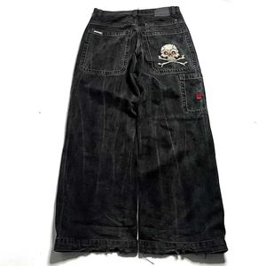 Jeans masculin JNCO Harajuku rétro du crâne rétro Broidered Jeans en jean pantalon denim pour hommes et femmes