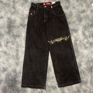 Jeans para hombres JNCO Jeans Y2k Hip Hop Estampado gráfico Gótico Negro Baggy Jeans Pantalones retro Hombres Mujeres Streetwear Pantalones de pierna ancha de cintura alta 230804