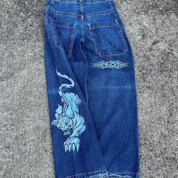 Jeans para hombres JNCO retro high street hip hop punk jeans lavados de cintura media jeans sueltos con estampado de tigre blanco pantalones casuales de pierna ancha para hombres y mujeres 231116