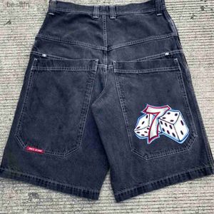 Jeans pour hommes JNCO Shorts Y2K Harajuku Hip Hop Dice Graphic Print Retro Baggy Denim Gym Shorts Gothic Men Basketball Shorts StreetwearL231208