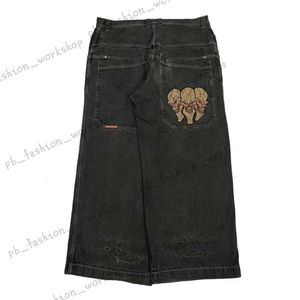 Jeans pour hommes JNCO Streetwear Hip Hop Retro Skull Graphic Broderie Baggy Pantalon noir Hommes Femmes Harajuku Pantalon large gothique 214