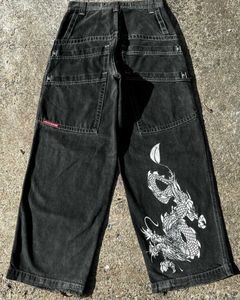 Jeans para hombres JNCO Y2K Jeans Hip Hop Retro Dragon Impresión gráfica Baggy Jeans Pantalones negros Hombres Mujeres 2023 Nuevos pantalones góticos de pierna ancha Streetwear T230919