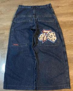 Jeans masculin JNCO Y2K MENS HIP HOP Taille 7 Dice Graphic Broidered Retro Blue Baggy High Wide Jam Le jambe Ligne Streetwear Winter01 782