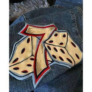 Jeans masculin JNCO Y2K MENS HIP HOP Taille 7 Dice Graphic Broidered Retro Blue Baggy High Wide Jam Le jambe large pantalon Streetwear