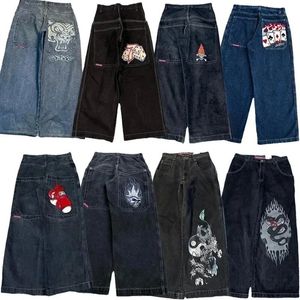 Jeans masculin jnco y2k pantalon masculin hip hop brodé rétro bleu baggy harajuku gothique haute taille pantalon de jambe large streetwear