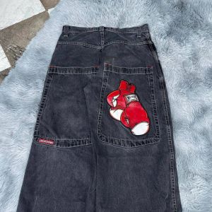 Jeans masculin Jnco Y2K Streetwear Hip Hop Boxing Gants graphiques Impression Baggy Black Pantal