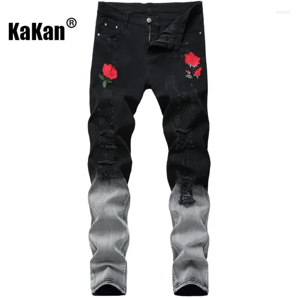 Jeans pour hommes Kakan - Pieds noirs européens et américains pour hommes Design original Rose Hole Long K21-1855