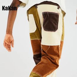 Jeans pour hommes Kakan européen et américain contrasté lavé pour hommes tendance de la rue trois couleurs Patchwork Long K53 3 231213