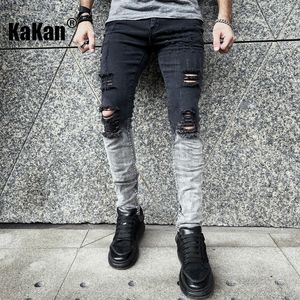 Jeans pour hommes Kakan européen et américain en détresse blanc pour hommes noir élastique serré pantalons décontractés K9 1866 230919