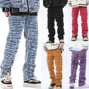 Jeans pour hommes Kakan Patch européen et américain Porter un pantalon en denim à jambe droite épissé avec trou de gland K73 P090 231113