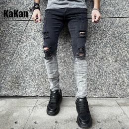 Herenjeans Kakan - Nieuwe Europese en Amerikaanse noodlijdende witte jeans voor heren Zwarte elastische strakke casual broek K9-1866 T231123