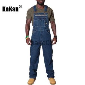 Jeans pour hommes Kakan nouveaux jeans à bretelles pour hommes européens et américains printemps et automne combinaison à déchirure bleue jeans longs K34722 J230904