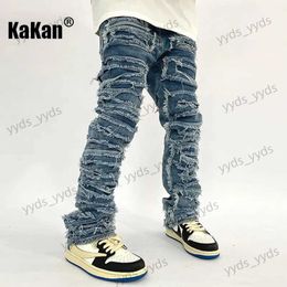 Jeans pour hommes Kakan - New High Street Washed Cat Beard Harlan Patch Jeans pour hommes usés Slim Fit Slim Feet Pantalons pour hommes Jeans K27-g37 T231123