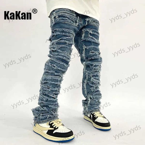 Jeans para hombres Kakan - New High Street Washed Cat Beard Harlan Patch Jeans para hombres desgastados Slim Fit Slim Pies Pantalones para hombres Jeans K27-g37 T231123