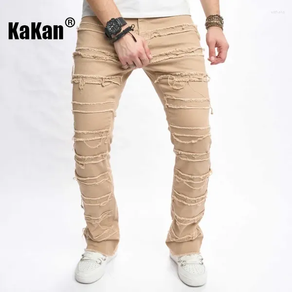 Jeans pour hommes Kakan-o européen et américain gland tendance coupe ajustée élastique décontracté micro corne pantalon K9-8024