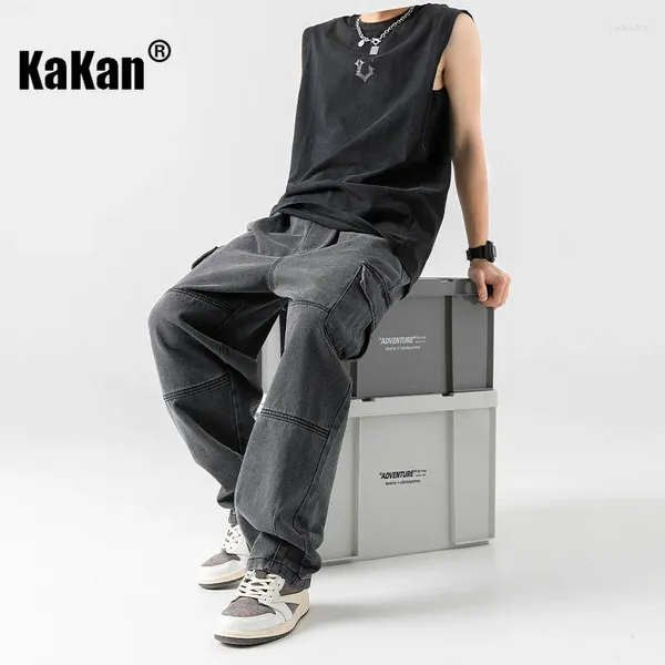 Jeans pour hommes Kakan - Spring Simple Couleur unie pour hommes Double poche stéréoscopique Pantalon long à jambe droite K88-KS2151