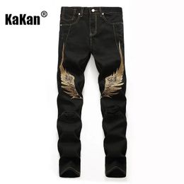 Jeans para hombres Kakan Street Personalidad Bordado Ala Agujero Rojo Negro Bolsillo Decoración K02 8733 231120