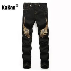 Jeans pour hommes Kakan Street Personnalité Broderie Trou d'aile Rouge Noir Décoration de poche K02 8733 231120