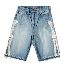 Herenjeans Kapital Hirata Hohiro losse ontspannen broek geborduurde botwas gebruikt ruwe rand denim shorts voor mannen en vrouwen casual