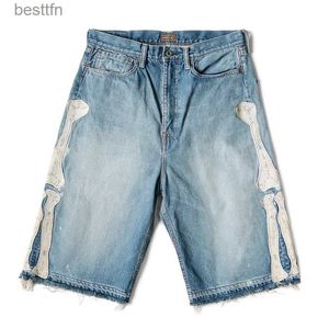 Jeans voor heren KAPITAL Hirata Hohiro losse, ontspannen broek geborduurde beenwas gebruikte R Edge-denimshorts voor heren en dames Casual jeansL231208