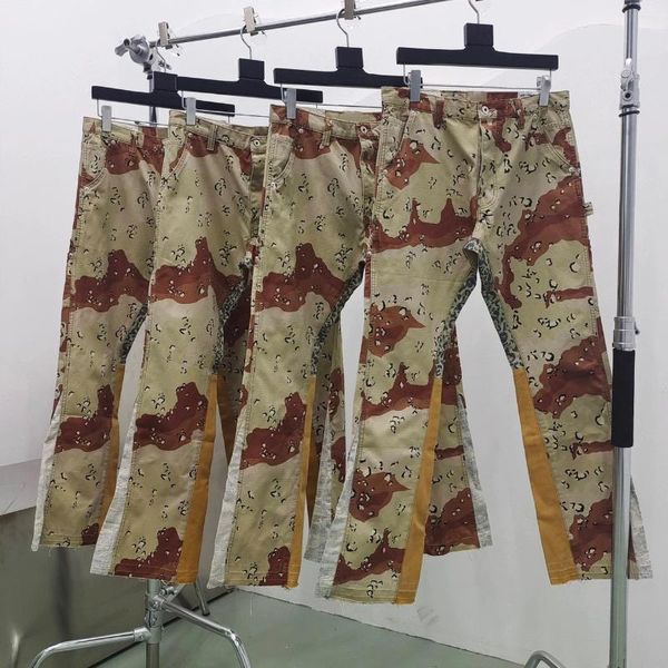 Jeans pour hommes Kaki Desert Camouflage Leopard Patchwork Micro Pantalon évasé Salopette Hommes Femmes