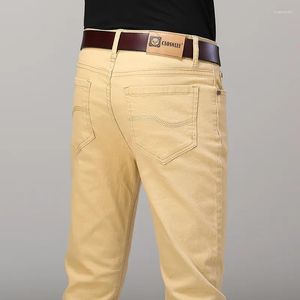 Jeans pour hommes kaki couleur unie stretch slim classique mode affaires pantalons décontractés corée mâle bureau pleine longueur denim pantalon